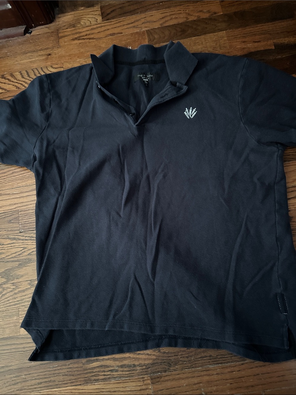 rag & bone Black Polo with White Crest Embroidery